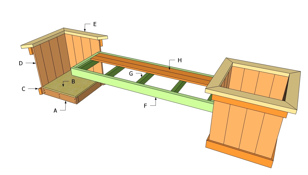 Outdoor bench with planters plans