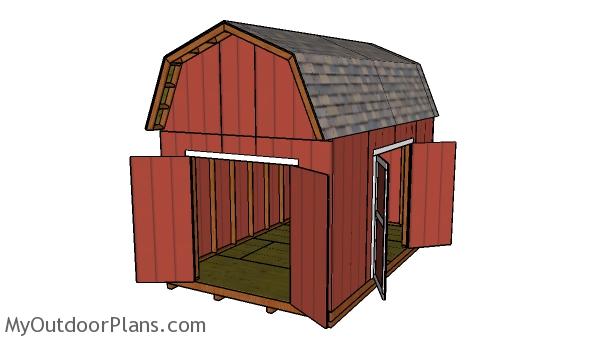 10x16 Barn Shed with Loft Plans - doors open