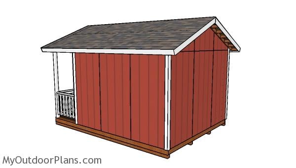Free 12x12 shed with porch plans - Back view