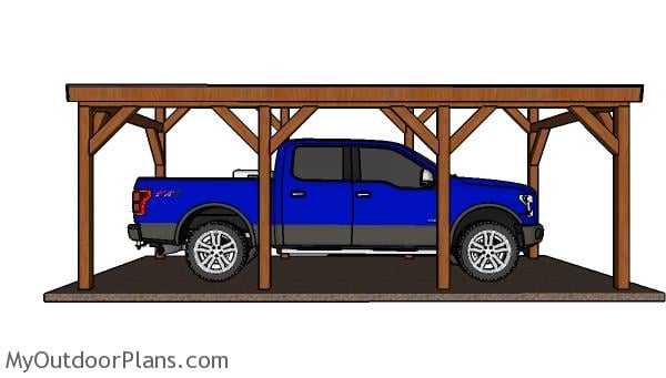 12x24 Do It Yourself Lean to Carport Plans - Side view