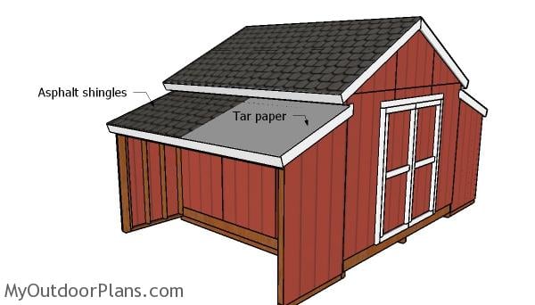 Fitting the roofing to the side storage sheds