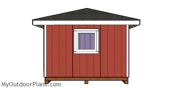 12x16 Shed with Hip Roof Plans - side view