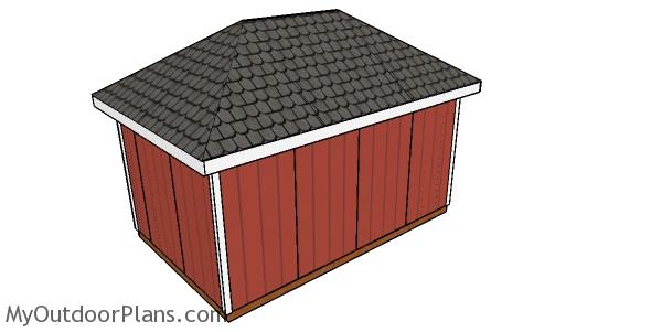 How to build a 10x16 shed with a hip roof - Back view