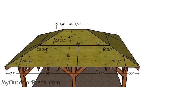 Roof sheets - side hip roof pavilion