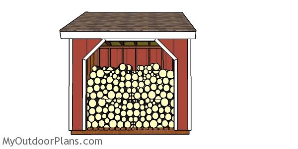 8x8 Firewood Shed Plans - front view