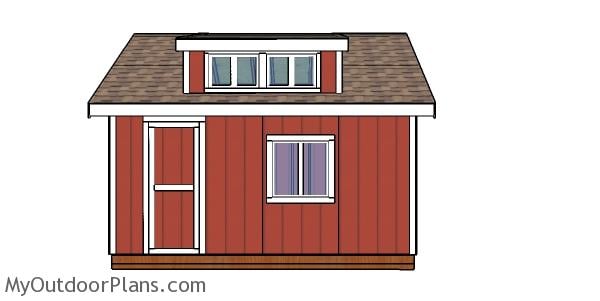 12x16 Storage Shed with Dormer Plans - Side view