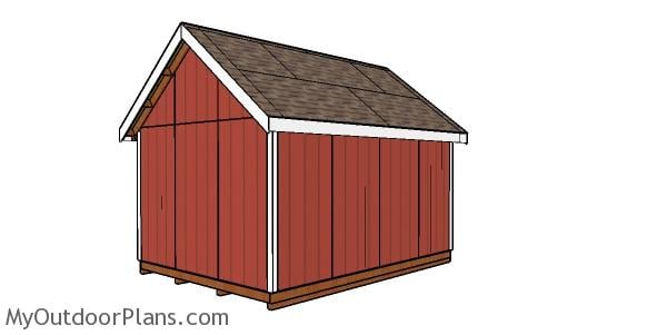 12x16 Storage Shed with Dormer Plans - back view