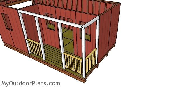 Fitting the railings - shed with porch