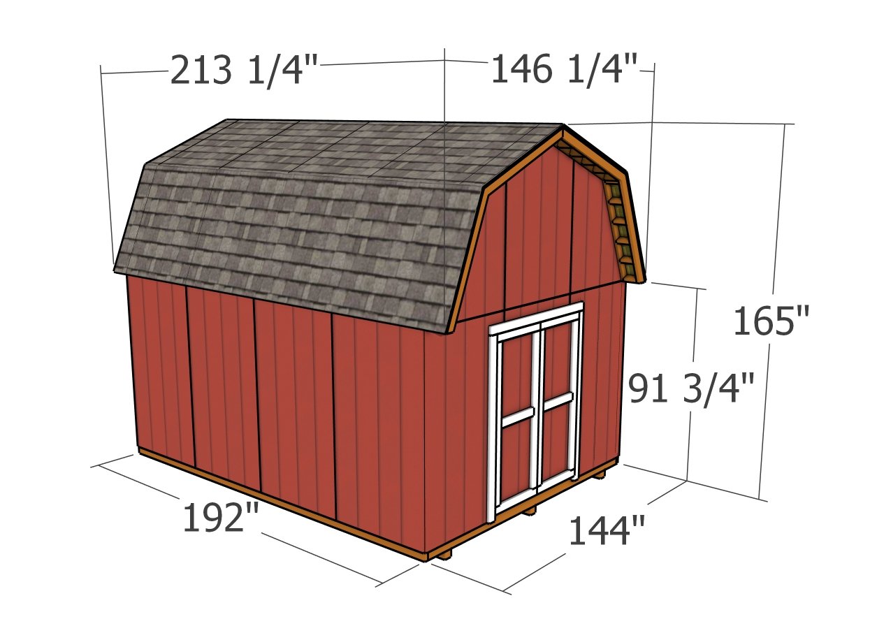 12x16 Barn Shed Plans - dimensions