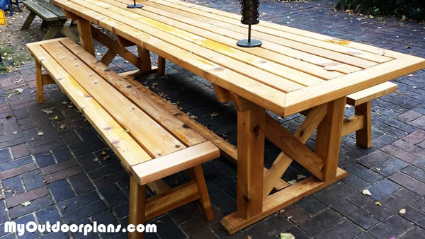 DIY Outdoor Trestle Table | MyOutdoorPlans | Free 