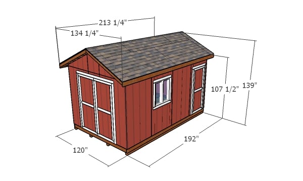 10x16 Shed Plans - overall dimensions