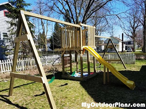 Outdoor Play Platform How-To build PLANS Slide Swings Deck 