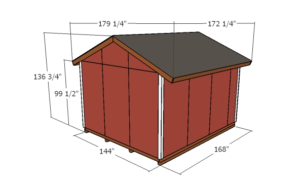 12x14 Gable Shed - overall dimensions