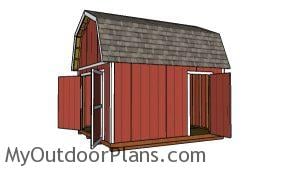 12x14 Gambrel Shed Plans - Side view