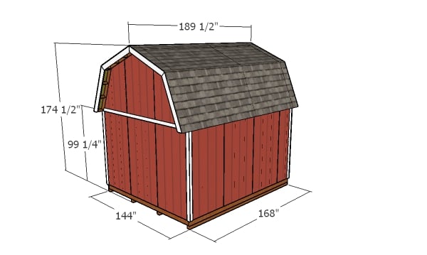 12x14 Gambrel Shed Plans - overall dimensions