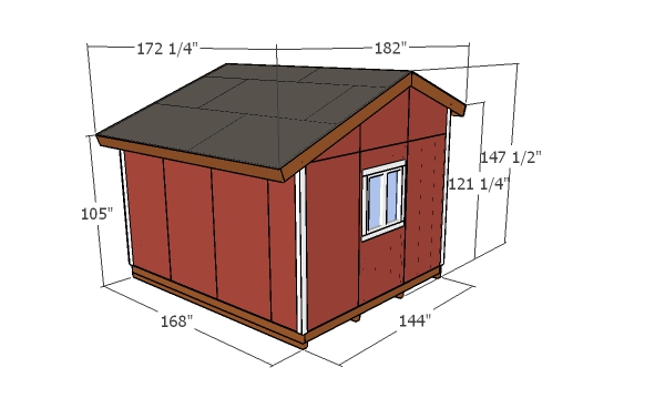 14x12 Saltbox shed plans - overall dimensions