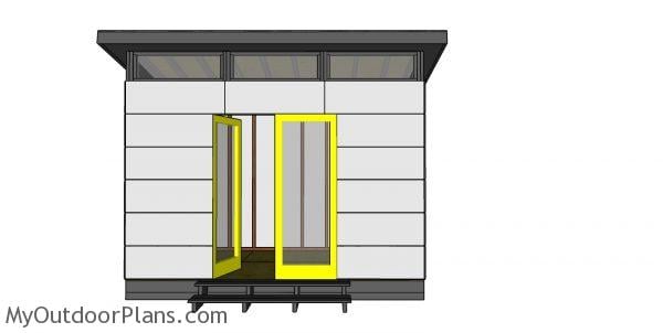 8x12 Modern Office Shed Plans - front view