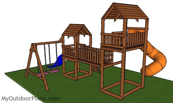 Diy Outdoor Playset Plans Myoutdoorplans Free Woodworking And Projects Shed Wooden Playhouse Pergola Bbq - Diy Backyard Playground Plans