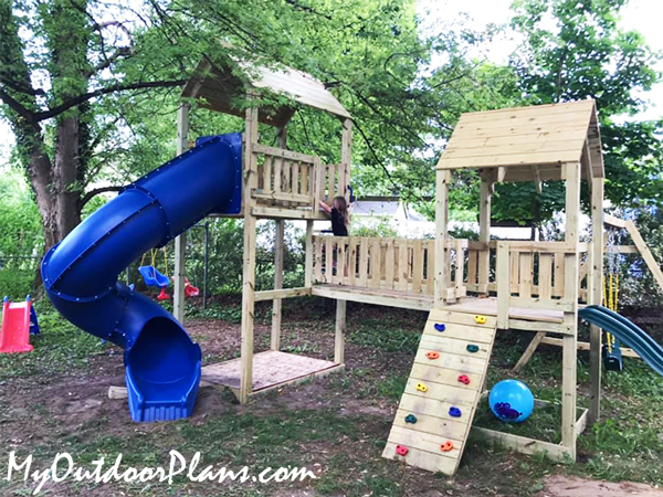 Diy outdoor cheap playhouse with slide