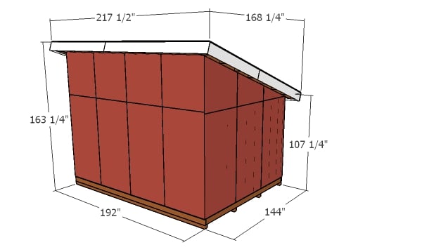 12x16 Lean to shed - overall dimensions