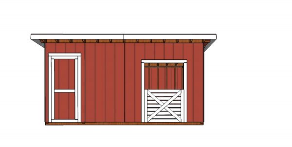 12x16 Goat Shelter with Storage Plans - front view
