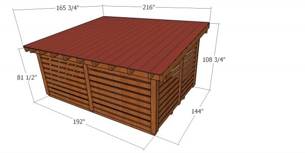 12x16 Firewood Shed Plans - overall dimensions