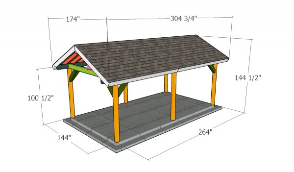 12x22 Gable Pavilion Plans - overall dimensions
