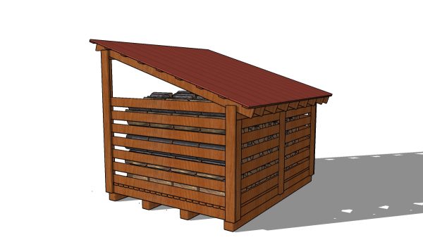 8x10 firewood shed plans - back view