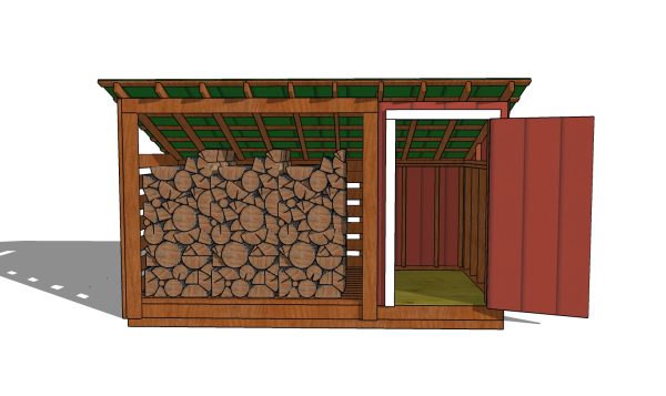 6x12 firewood shed with storage - front view