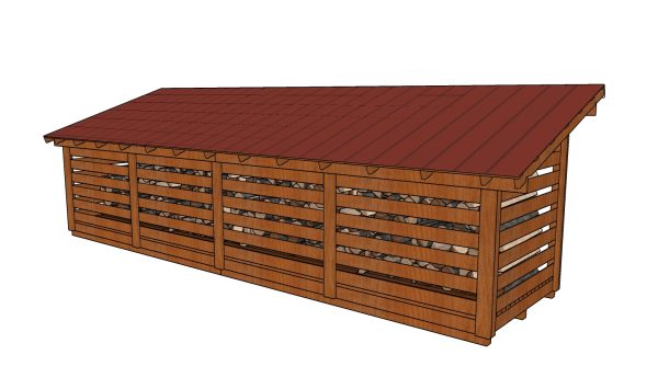 6x24 firewood shed plans - back view