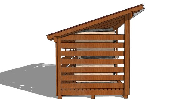 6x24 firewood shed plans - side view