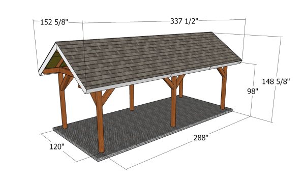 10x24 Gable Pavilion Plans - dimensions