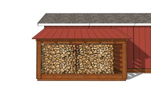 6x12 attached firewood shed plans - front view