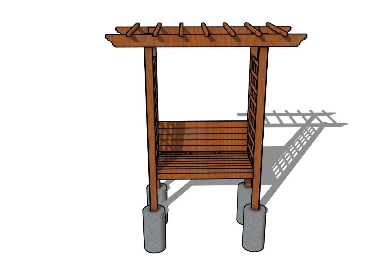 Garden arbor bench plans - front view