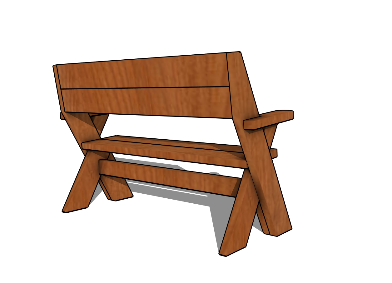 Wooden garden bench plans - back view