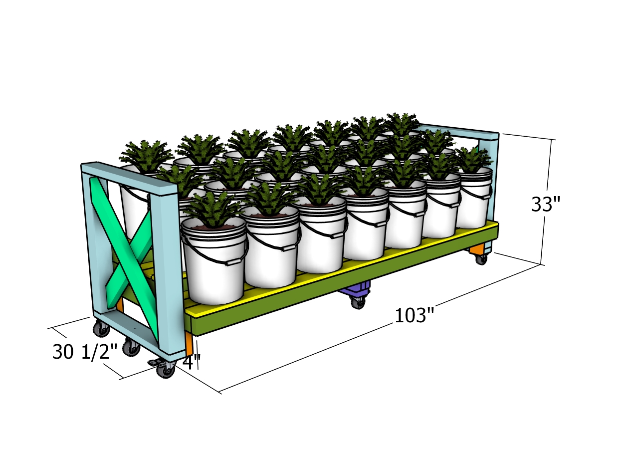 21 bucket garden stand plans - dimensions