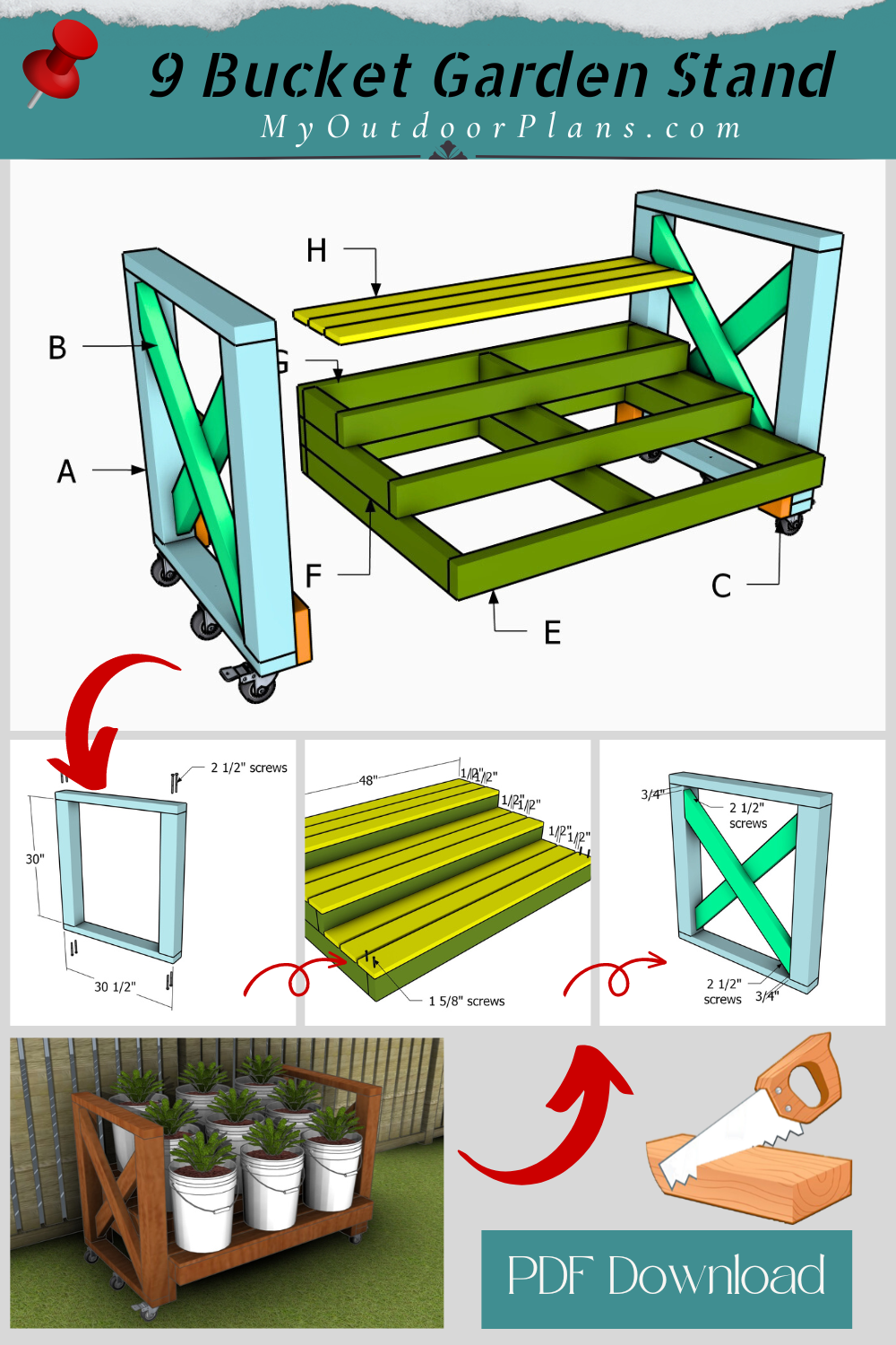 9 bucket garden stand plans