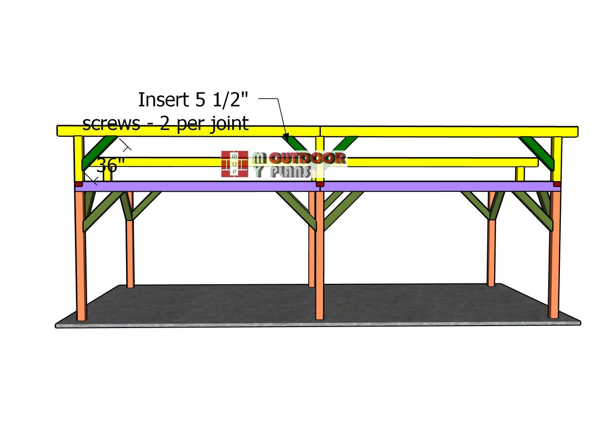 Fitting-the-ridge-beam-braces | MyOutdoorPlans