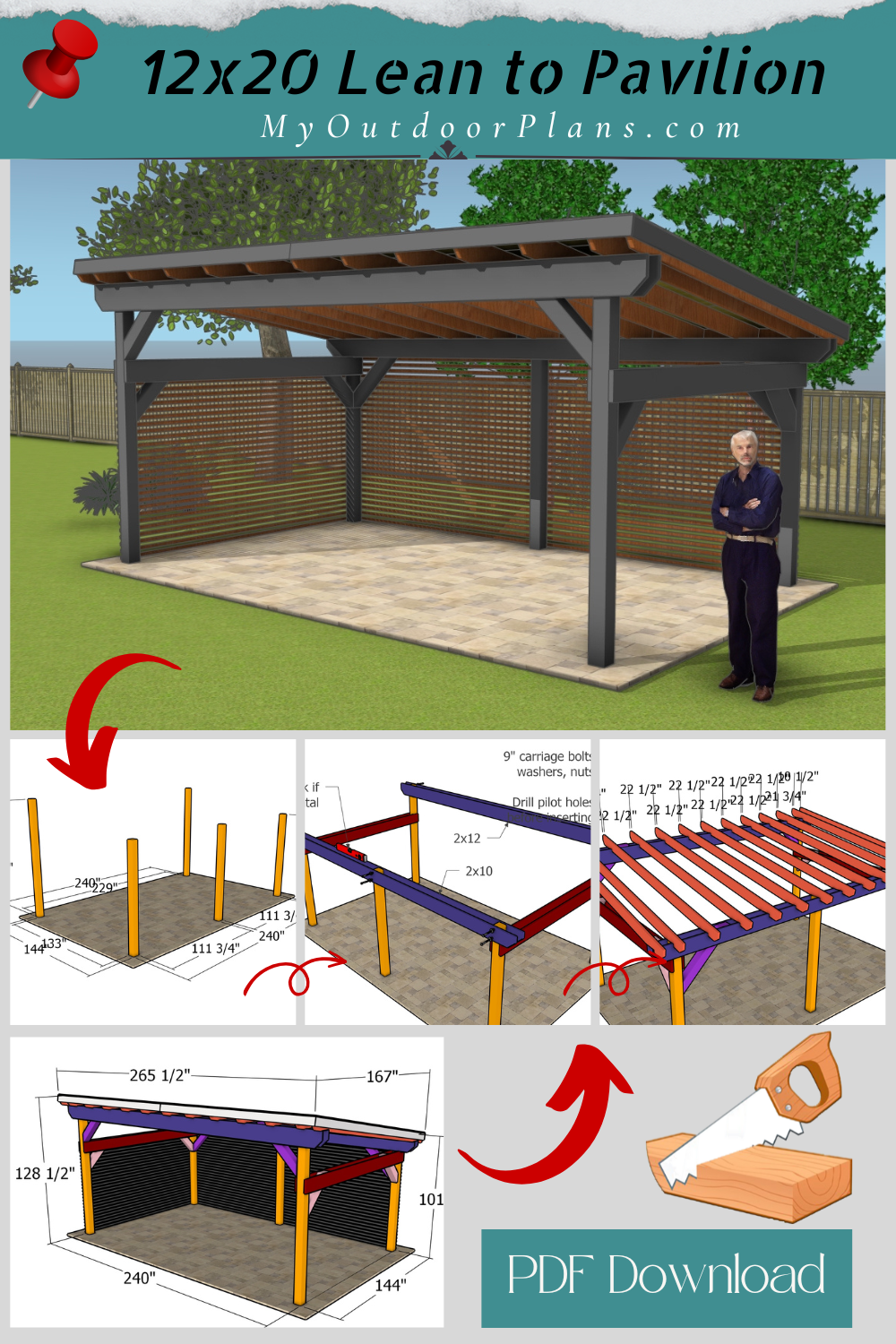 12x20 lean to pavilion plans